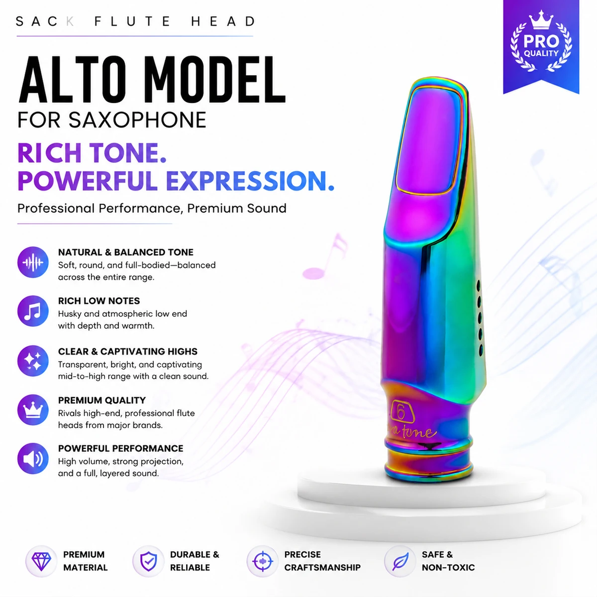 Trombone Mouthpiece - Aurora Schillerndes Altsaxophon-Mundstück Metall Regenbogenbeschichtet Jazz-Saxophon-Spitze